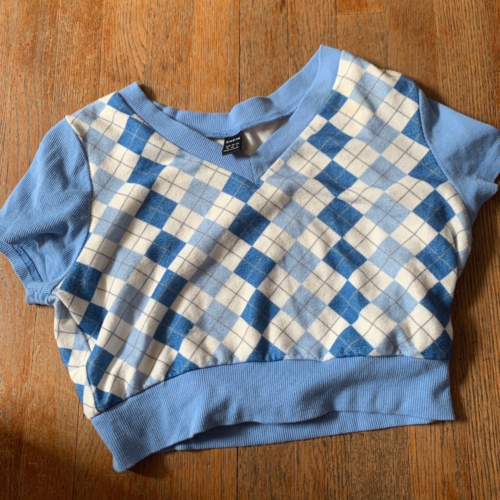 Blue plaid top